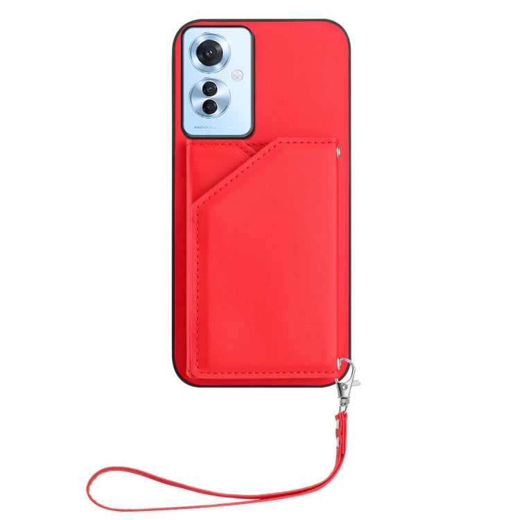 For OPPO Reno11 F / F25 Pro Skin Feel Four Card Slots Phone Case with Wrist Strap