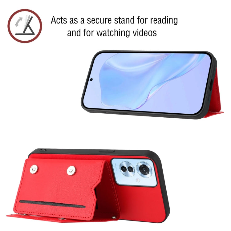 For OPPO Reno11 F / F25 Pro Skin Feel Four Card Slots Phone Case with Wrist Strap