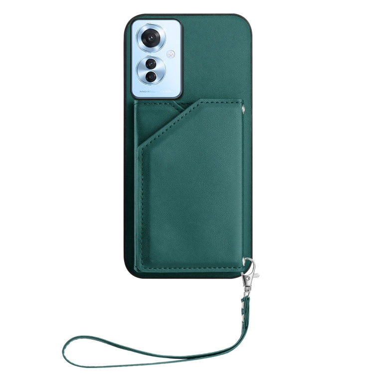 For OPPO Reno11 F / F25 Pro Skin Feel Four Card Slots Phone Case with Wrist Strap