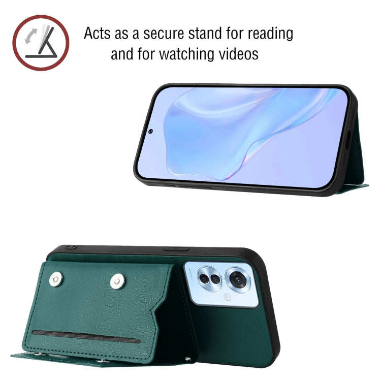 For OPPO Reno11 F / F25 Pro Skin Feel Four Card Slots Phone Case with Wrist Strap