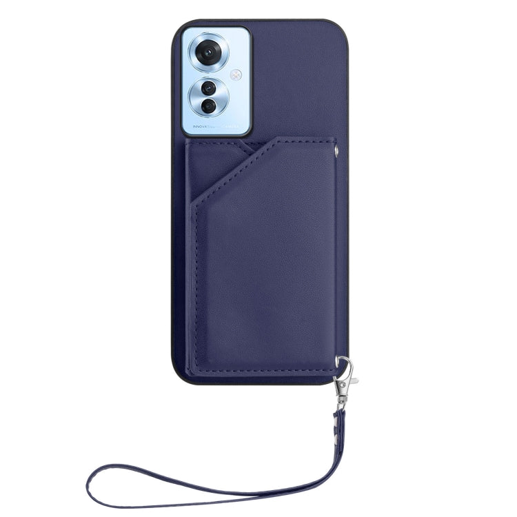 For OPPO Reno11 F / F25 Pro Skin Feel Four Card Slots Phone Case with Wrist Strap