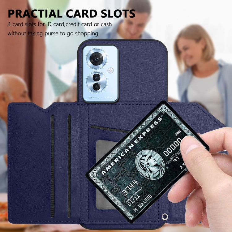 For OPPO Reno11 F / F25 Pro Skin Feel Four Card Slots Phone Case with Wrist Strap
