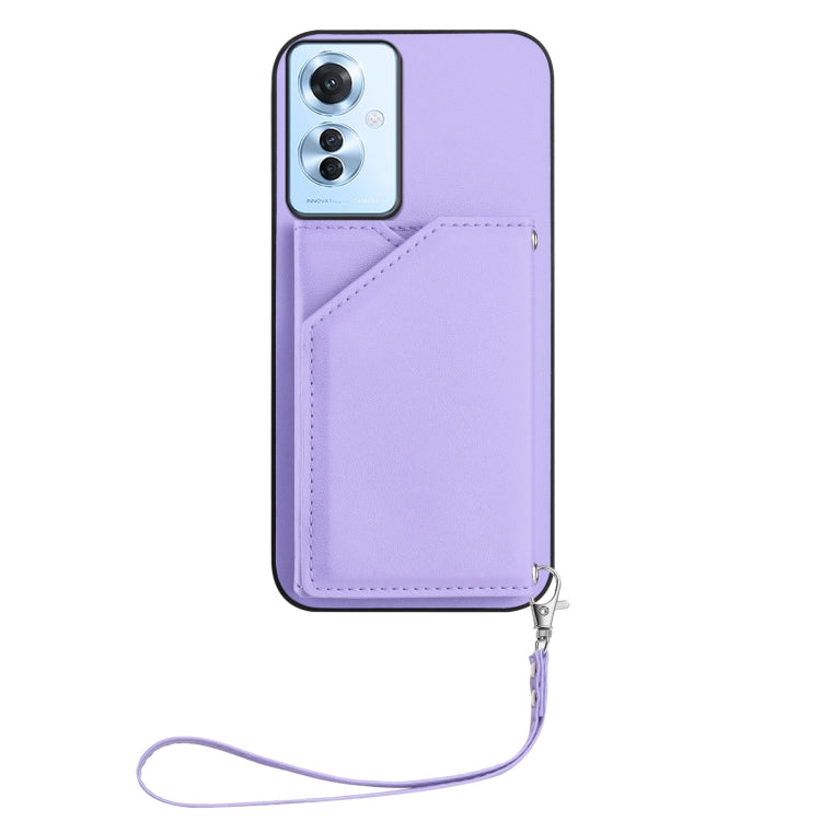 For OPPO Reno11 F / F25 Pro Skin Feel Four Card Slots Phone Case with Wrist Strap