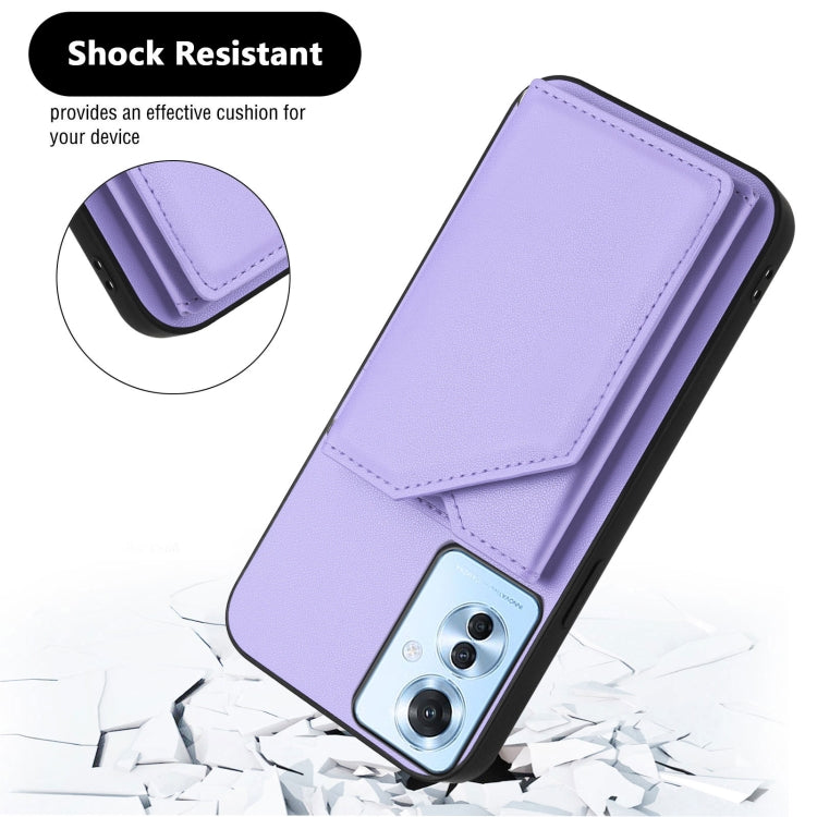 For OPPO Reno11 F / F25 Pro Skin Feel Four Card Slots Phone Case with Wrist Strap
