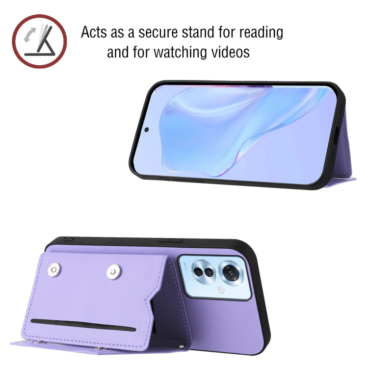 For OPPO Reno11 F / F25 Pro Skin Feel Four Card Slots Phone Case with Wrist Strap