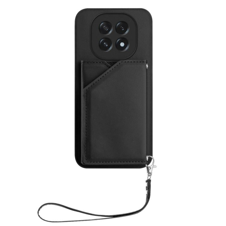 For OPPO A5 / F29 Skin Feel Four Card Slots Phone Case with Wrist Strap