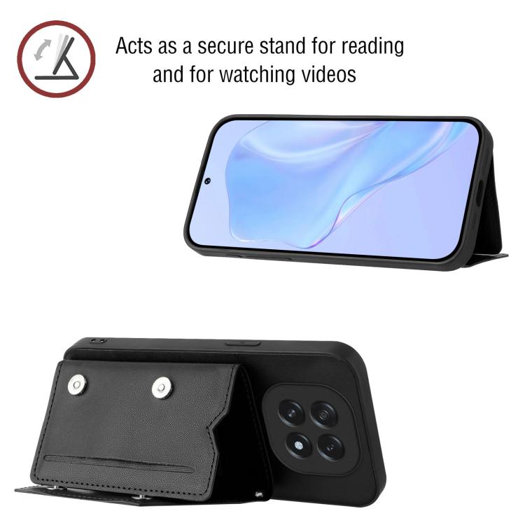 For OPPO A5 / F29 Skin Feel Four Card Slots Phone Case with Wrist Strap