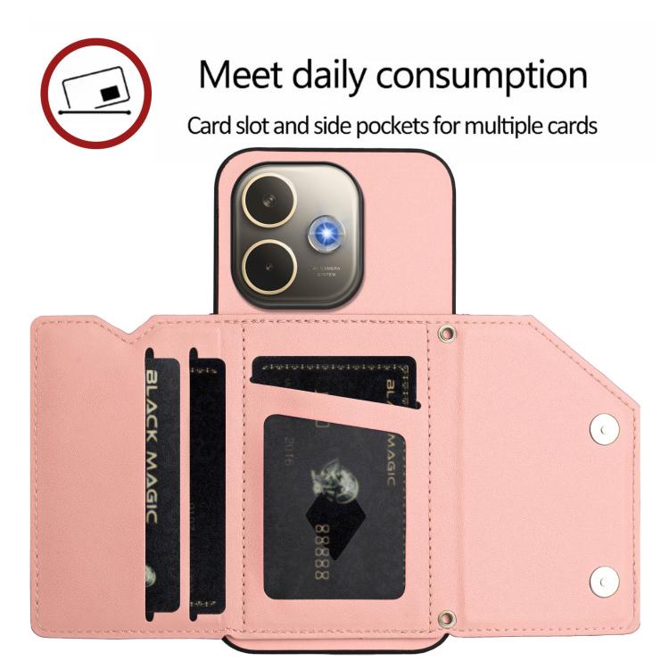 For OPPO A5 Energy / A5 Pro 5G Global Skin Feel Four Card Slots Phone Case with Wrist Strap