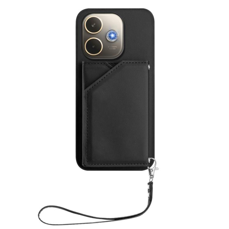 For OPPO A5 Energy / A5 Pro 5G Global Skin Feel Four Card Slots Phone Case with Wrist Strap