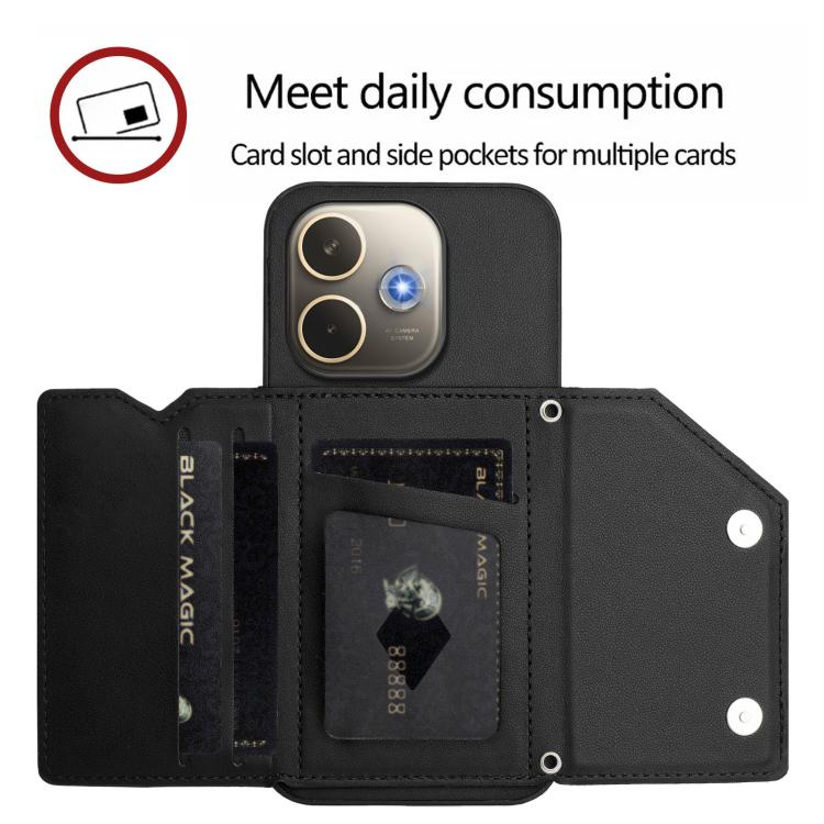 For OPPO A5 Energy / A5 Pro 5G Global Skin Feel Four Card Slots Phone Case with Wrist Strap