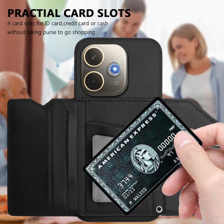 For OPPO A5 Energy / A5 Pro 5G Global Skin Feel Four Card Slots Phone Case with Wrist Strap