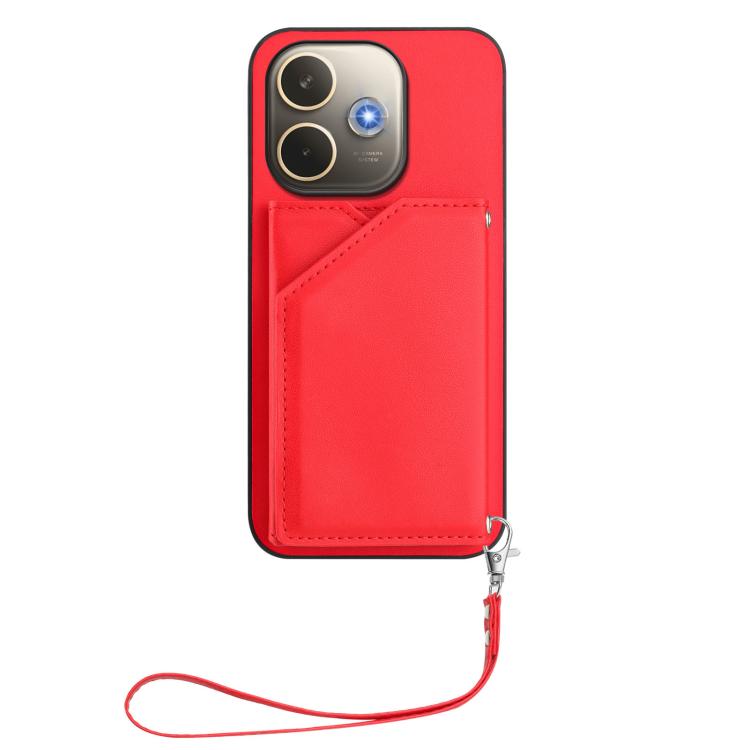 For OPPO A5 Energy / A5 Pro 5G Global Skin Feel Four Card Slots Phone Case with Wrist Strap