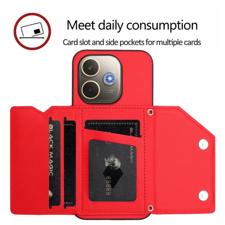 For OPPO A5 Energy / A5 Pro 5G Global Skin Feel Four Card Slots Phone Case with Wrist Strap