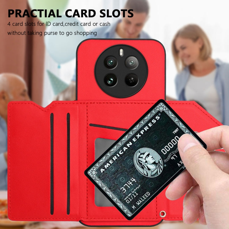 For Realme 12 Pro+ / 12 Pro Skin Feel Four Card Slots Phone Case with Wrist Strap