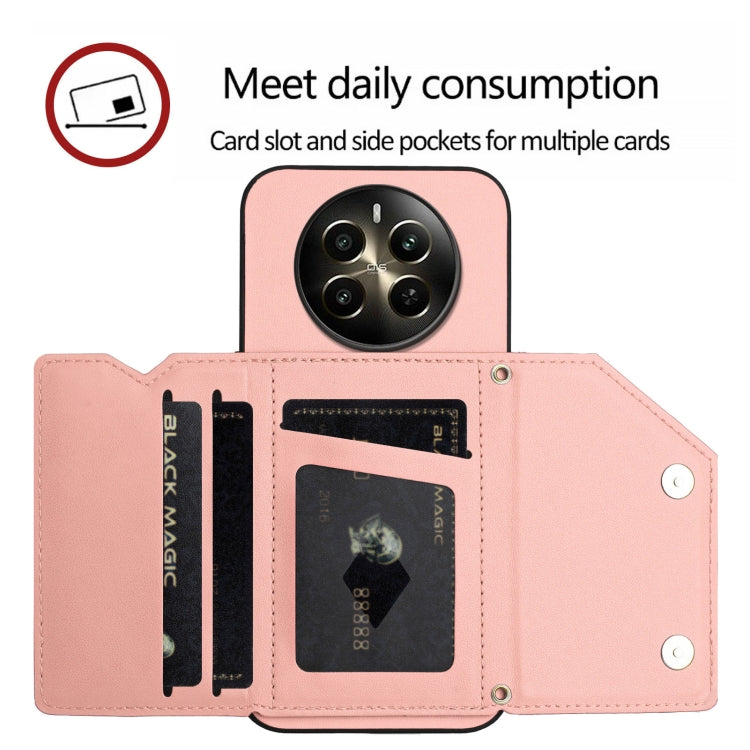For Realme 12+ 5G / P1 5G Skin Feel Four Card Slots Phone Case with Wrist Strap