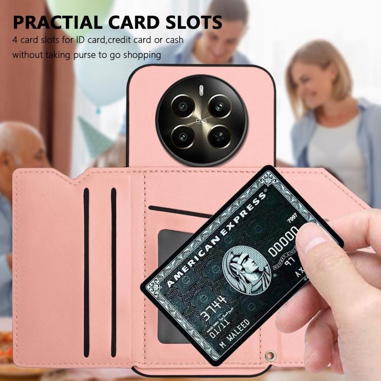 For Realme 12+ 5G / P1 5G Skin Feel Four Card Slots Phone Case with Wrist Strap