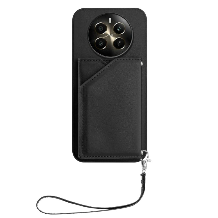 For Realme 12+ 5G / P1 5G Skin Feel Four Card Slots Phone Case with Wrist Strap