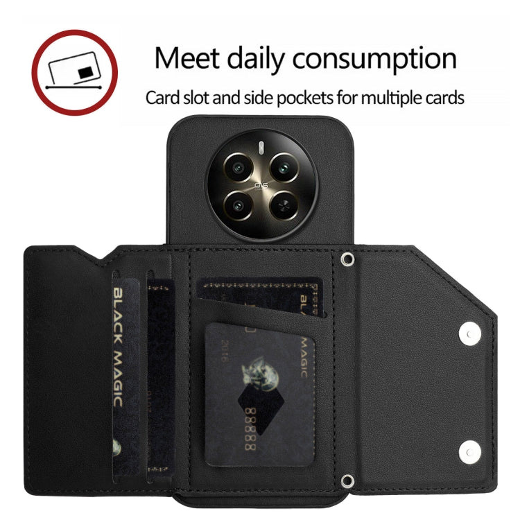 For Realme 12+ 5G / P1 5G Skin Feel Four Card Slots Phone Case with Wrist Strap