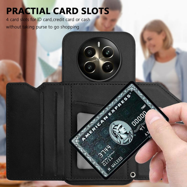 For Realme 12+ 5G / P1 5G Skin Feel Four Card Slots Phone Case with Wrist Strap