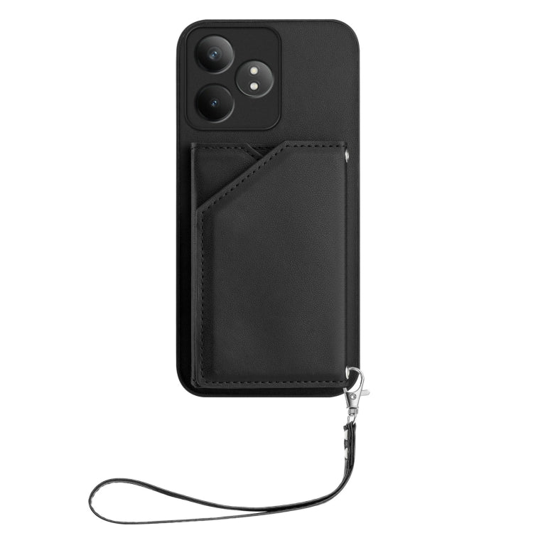 For Realme GT Neo6 SE Skin Feel Four Card Slots Phone Case with Wrist Strap