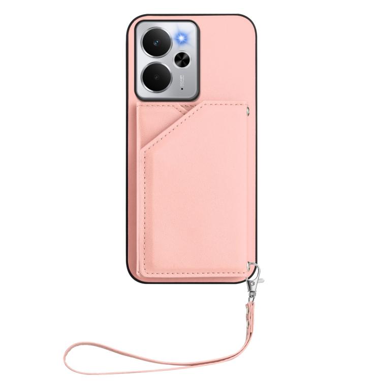 For Realme 14 Skin Feel Four Card Slots Phone Case with Wrist Strap
