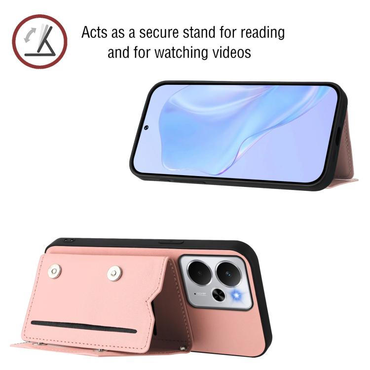 For Realme 14 Skin Feel Four Card Slots Phone Case with Wrist Strap