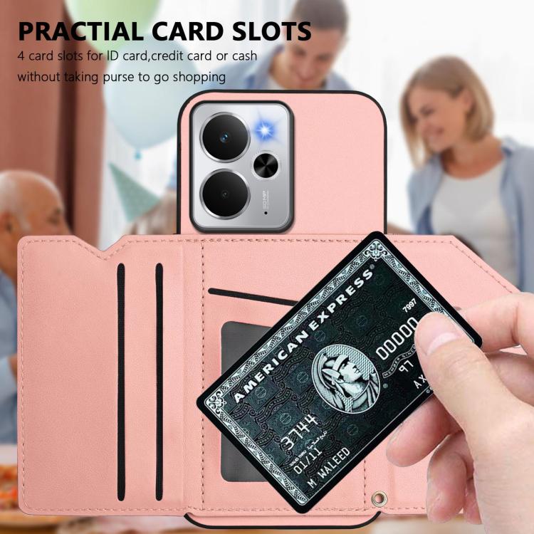 For Realme 14 Skin Feel Four Card Slots Phone Case with Wrist Strap