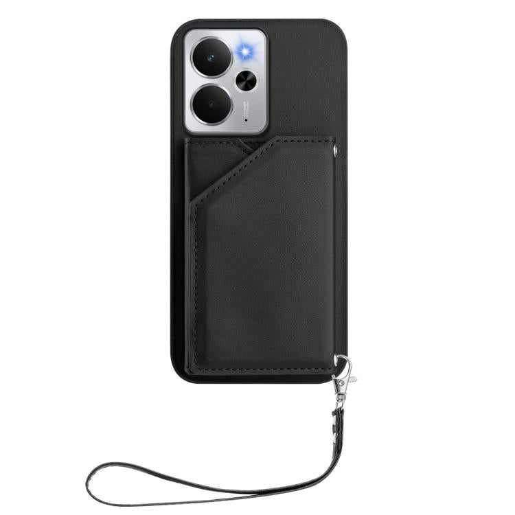 For Realme 14 Skin Feel Four Card Slots Phone Case with Wrist Strap