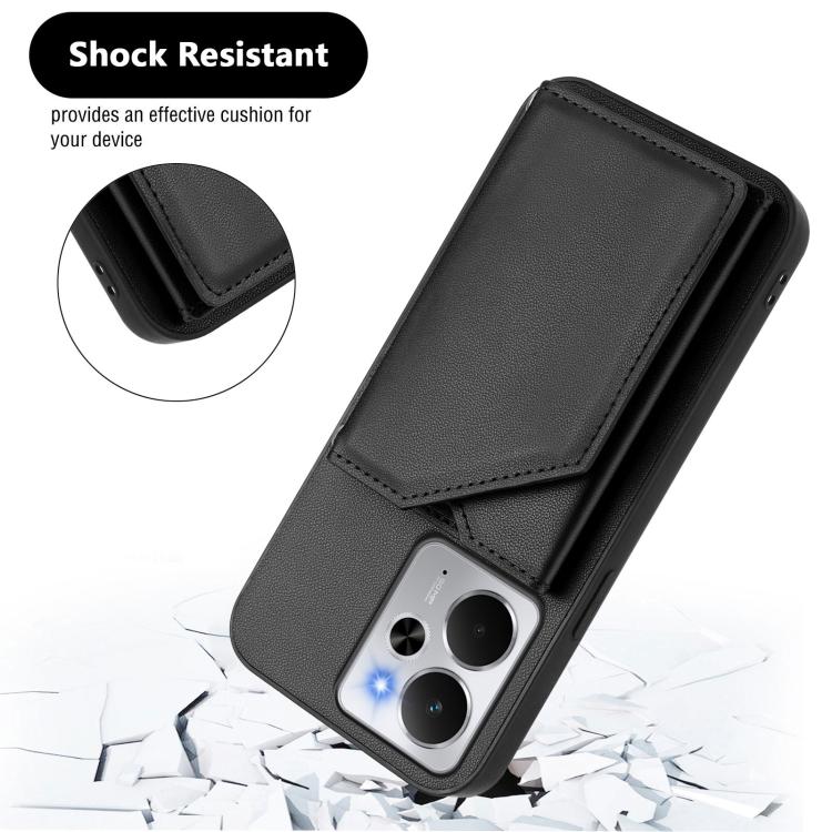 For Realme 14 Skin Feel Four Card Slots Phone Case with Wrist Strap