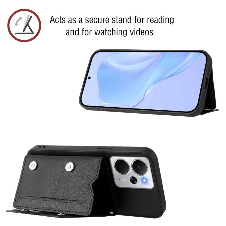 For Realme 14 Skin Feel Four Card Slots Phone Case with Wrist Strap