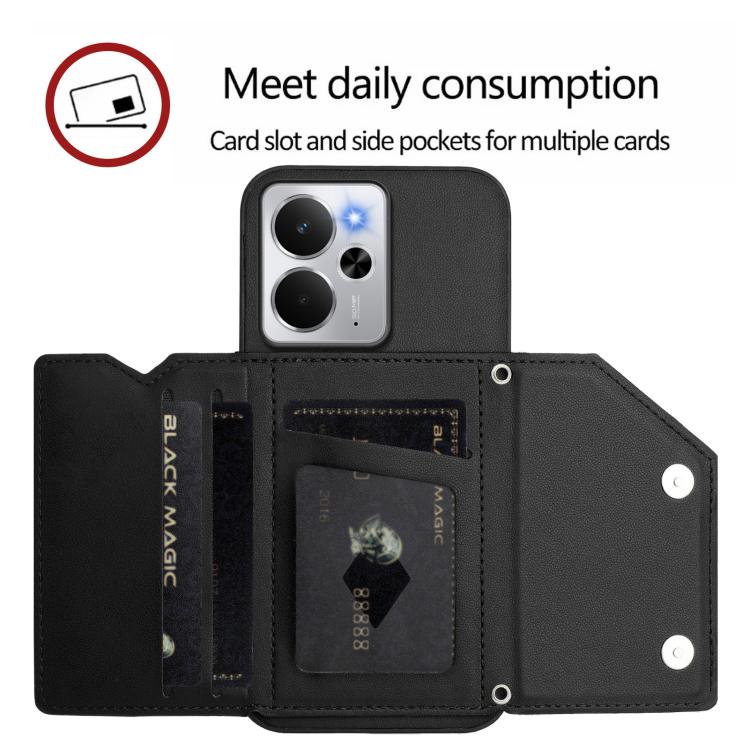 For Realme 14 Skin Feel Four Card Slots Phone Case with Wrist Strap