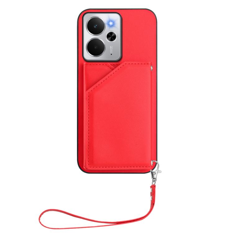 For Realme 14 Skin Feel Four Card Slots Phone Case with Wrist Strap
