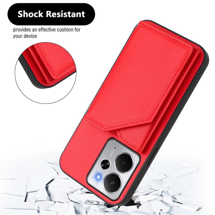For Realme 14 Skin Feel Four Card Slots Phone Case with Wrist Strap