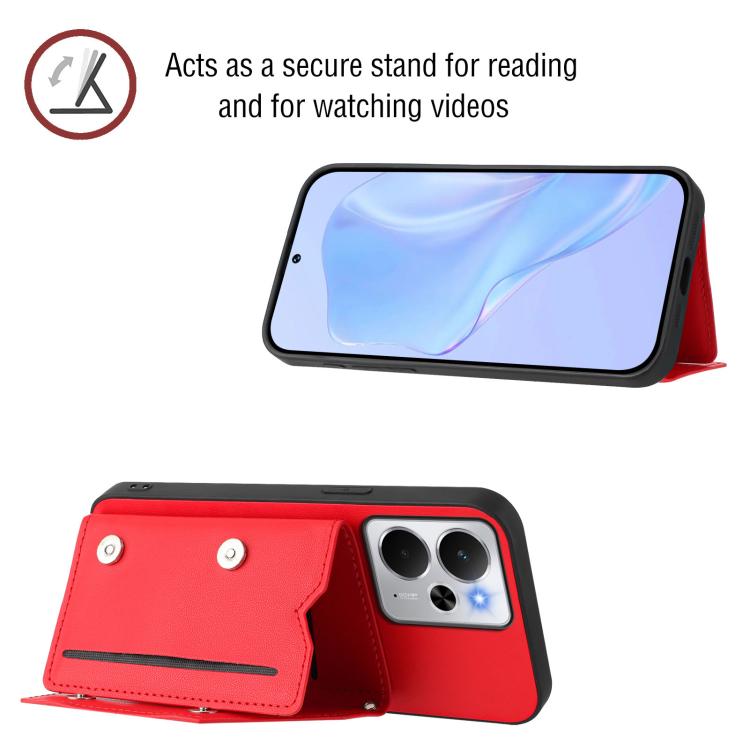 For Realme 14 Skin Feel Four Card Slots Phone Case with Wrist Strap