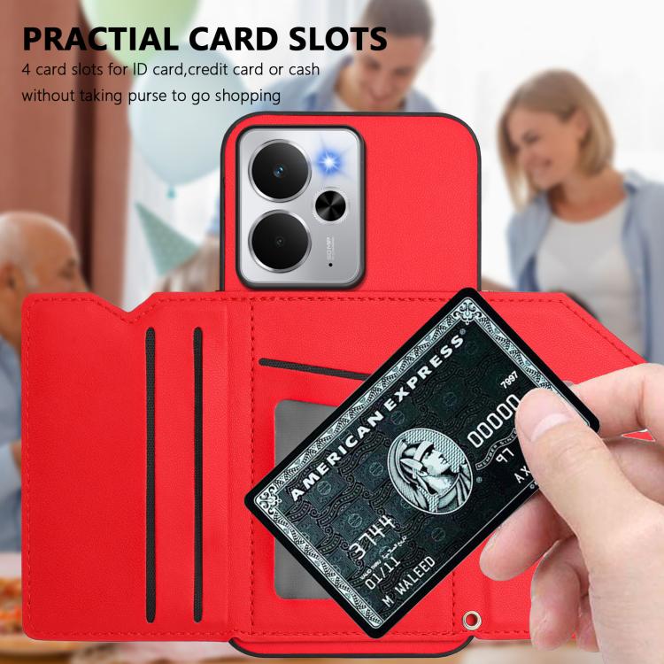 For Realme 14 Skin Feel Four Card Slots Phone Case with Wrist Strap