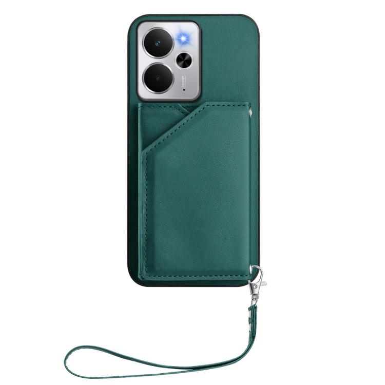 For Realme 14 Skin Feel Four Card Slots Phone Case with Wrist Strap