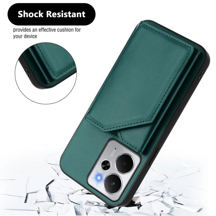 For Realme 14 Skin Feel Four Card Slots Phone Case with Wrist Strap