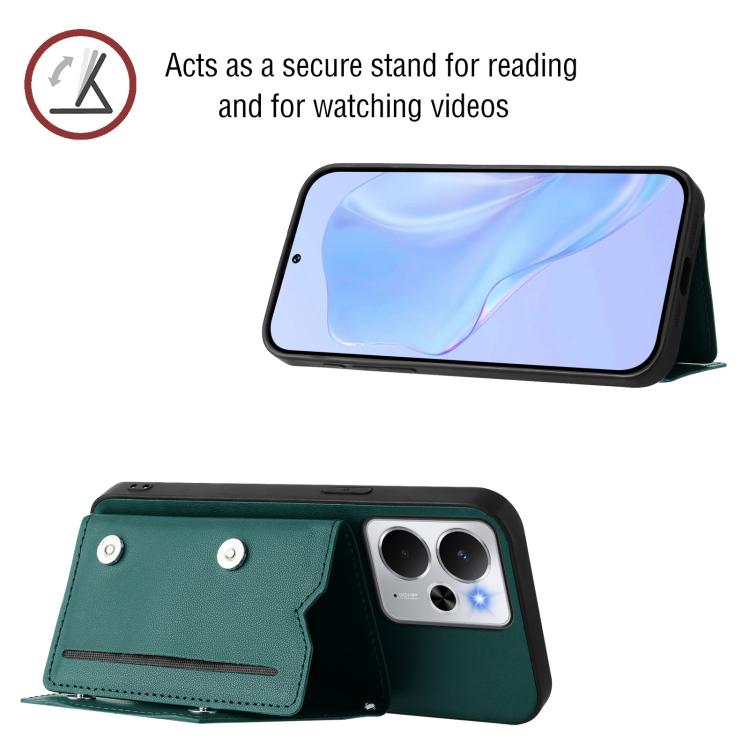 For Realme 14 Skin Feel Four Card Slots Phone Case with Wrist Strap