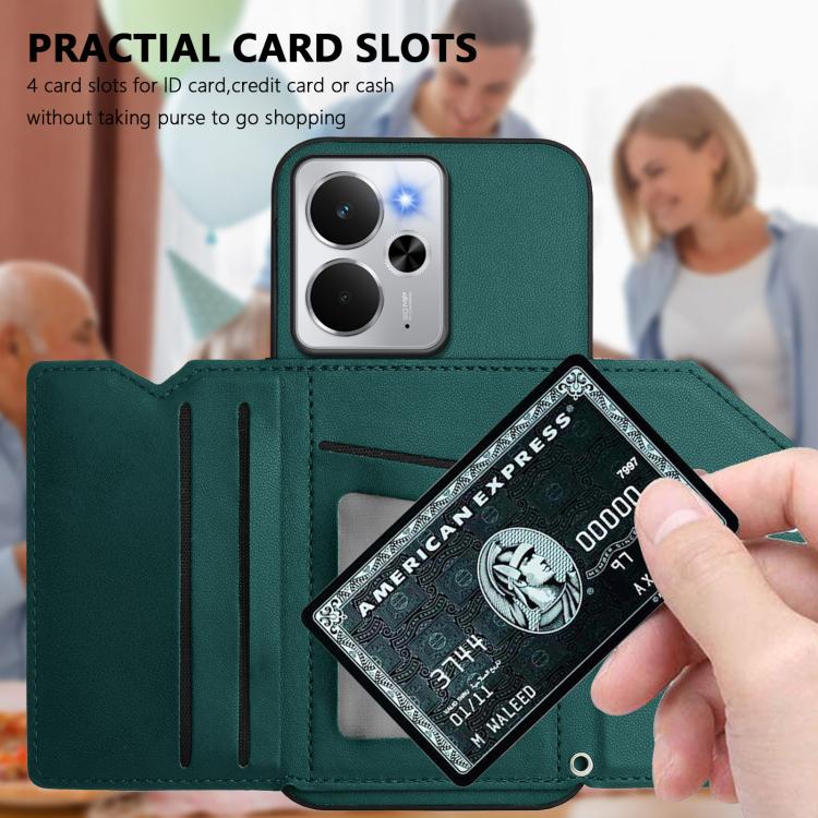 For Realme 14 Skin Feel Four Card Slots Phone Case with Wrist Strap