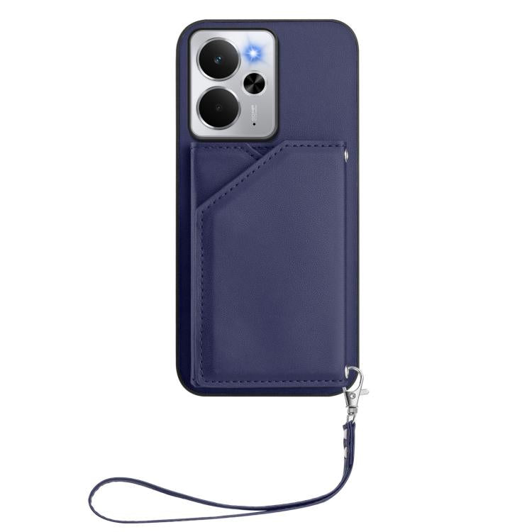 For Realme 14 Skin Feel Four Card Slots Phone Case with Wrist Strap