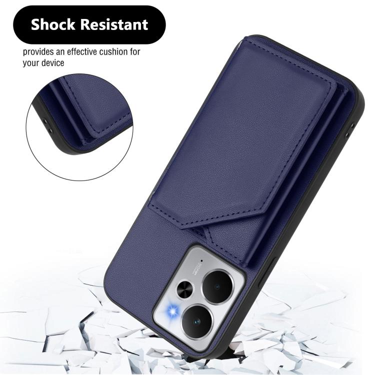 For Realme 14 Skin Feel Four Card Slots Phone Case with Wrist Strap