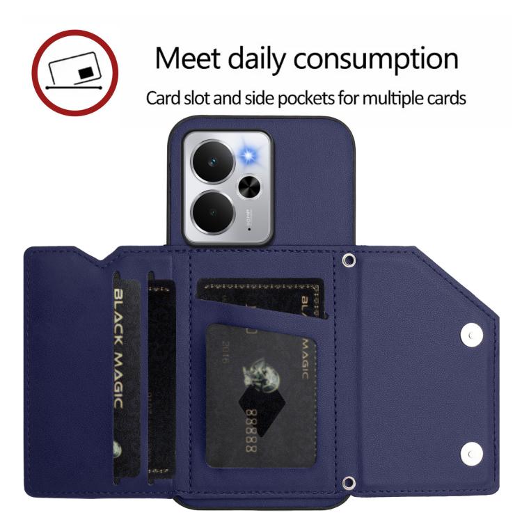 For Realme 14 Skin Feel Four Card Slots Phone Case with Wrist Strap