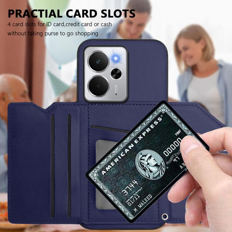 For Realme 14 Skin Feel Four Card Slots Phone Case with Wrist Strap