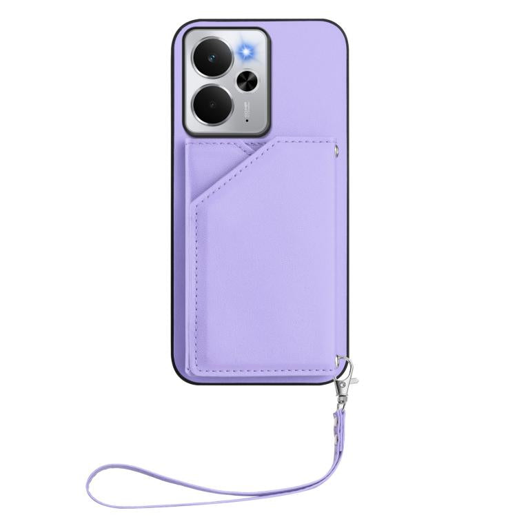 For Realme 14 Skin Feel Four Card Slots Phone Case with Wrist Strap