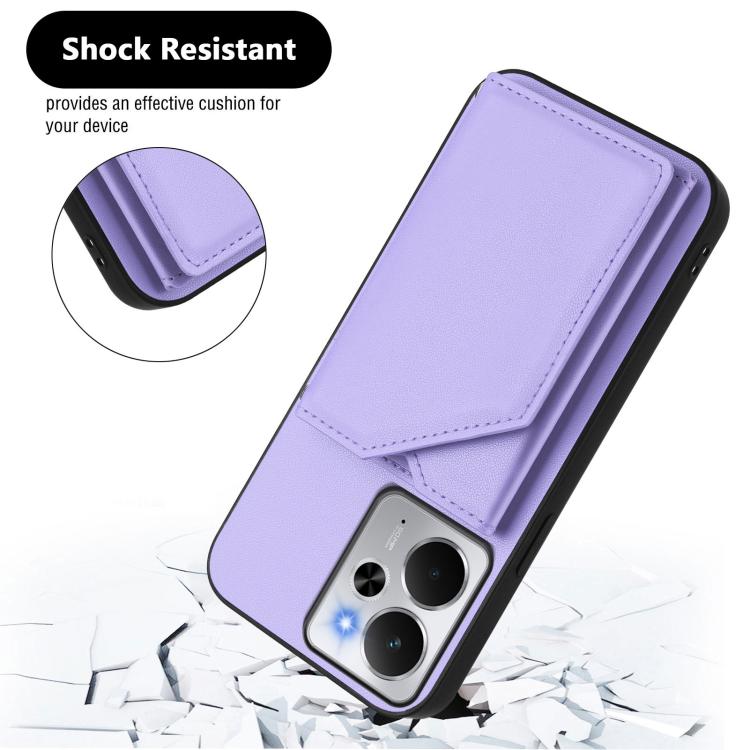 For Realme 14 Skin Feel Four Card Slots Phone Case with Wrist Strap