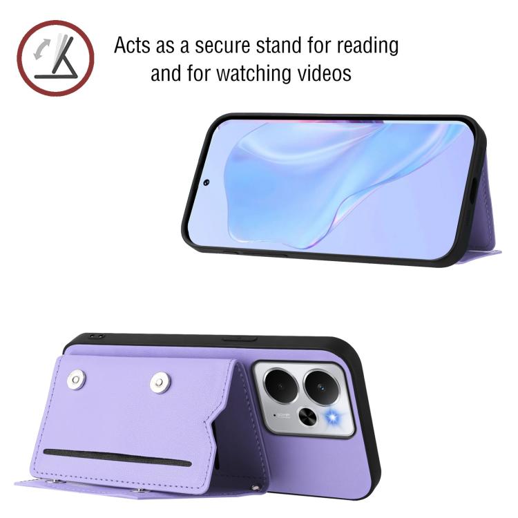 For Realme 14 Skin Feel Four Card Slots Phone Case with Wrist Strap