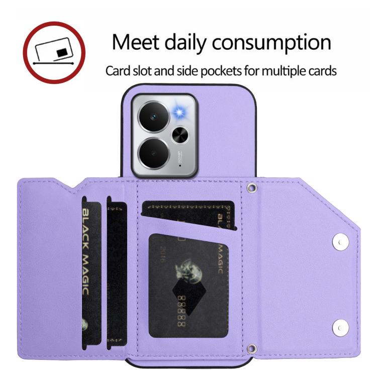 For Realme 14 Skin Feel Four Card Slots Phone Case with Wrist Strap