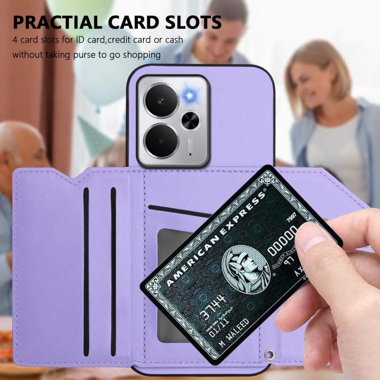 For Realme 14 Skin Feel Four Card Slots Phone Case with Wrist Strap
