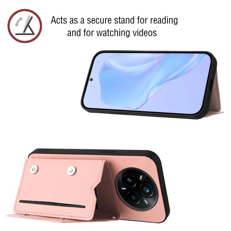 For Realme 14 Pro+ Skin Feel Four Card Slots Phone Case with Wrist Strap