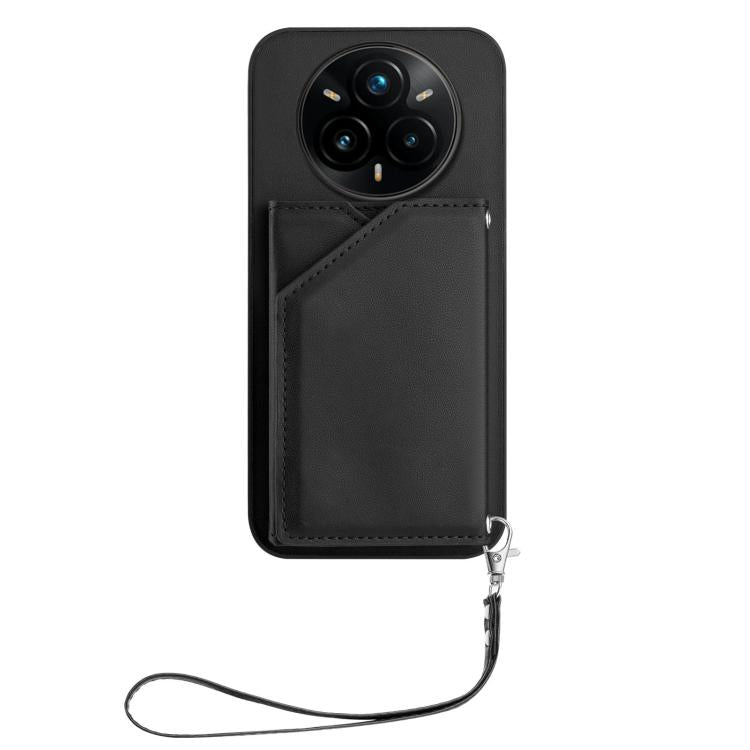 For Realme 14 Pro+ Skin Feel Four Card Slots Phone Case with Wrist Strap